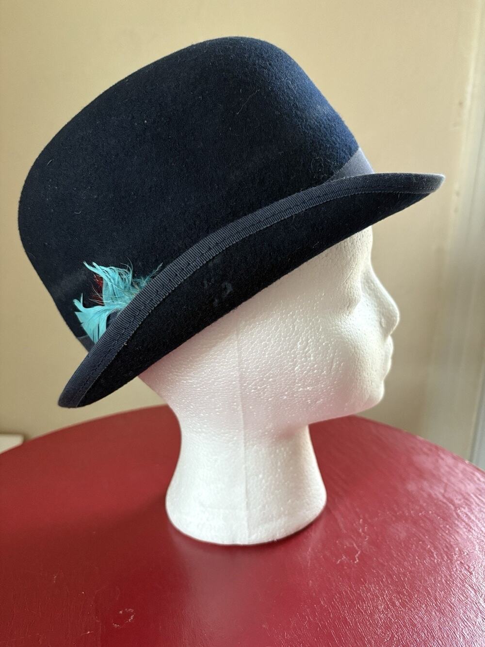 English Bowler Derby Hat Beaver Fur Blue Size 7 Roni